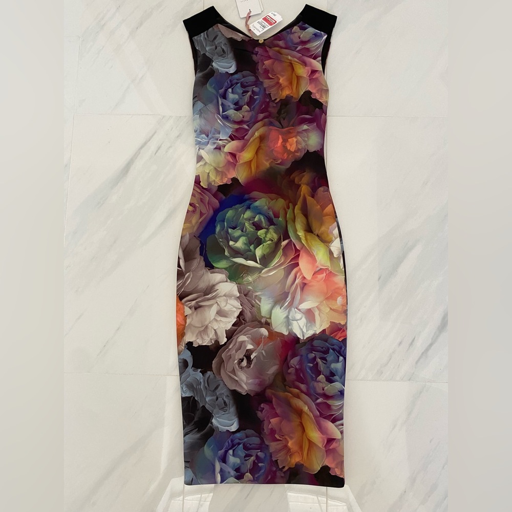 NWT Ted Baker Technicolour Bloom Dress, Black Size 0
